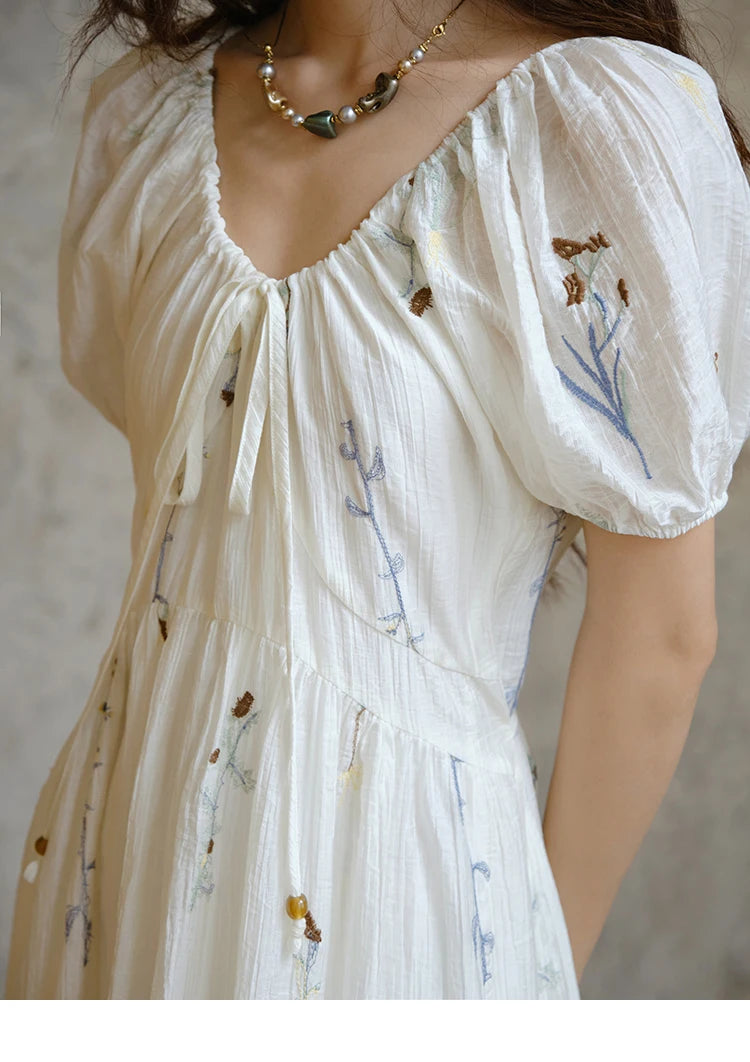 Mishow V-Neck Lace-Up Embroidery Vacation Dress MXE34L2284