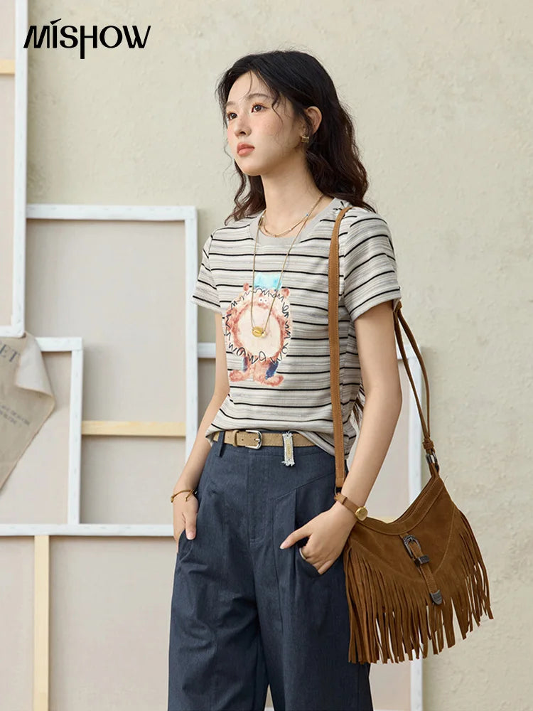 Mishow Striped Pufferfish Print Cotton Tee MXE32T0538