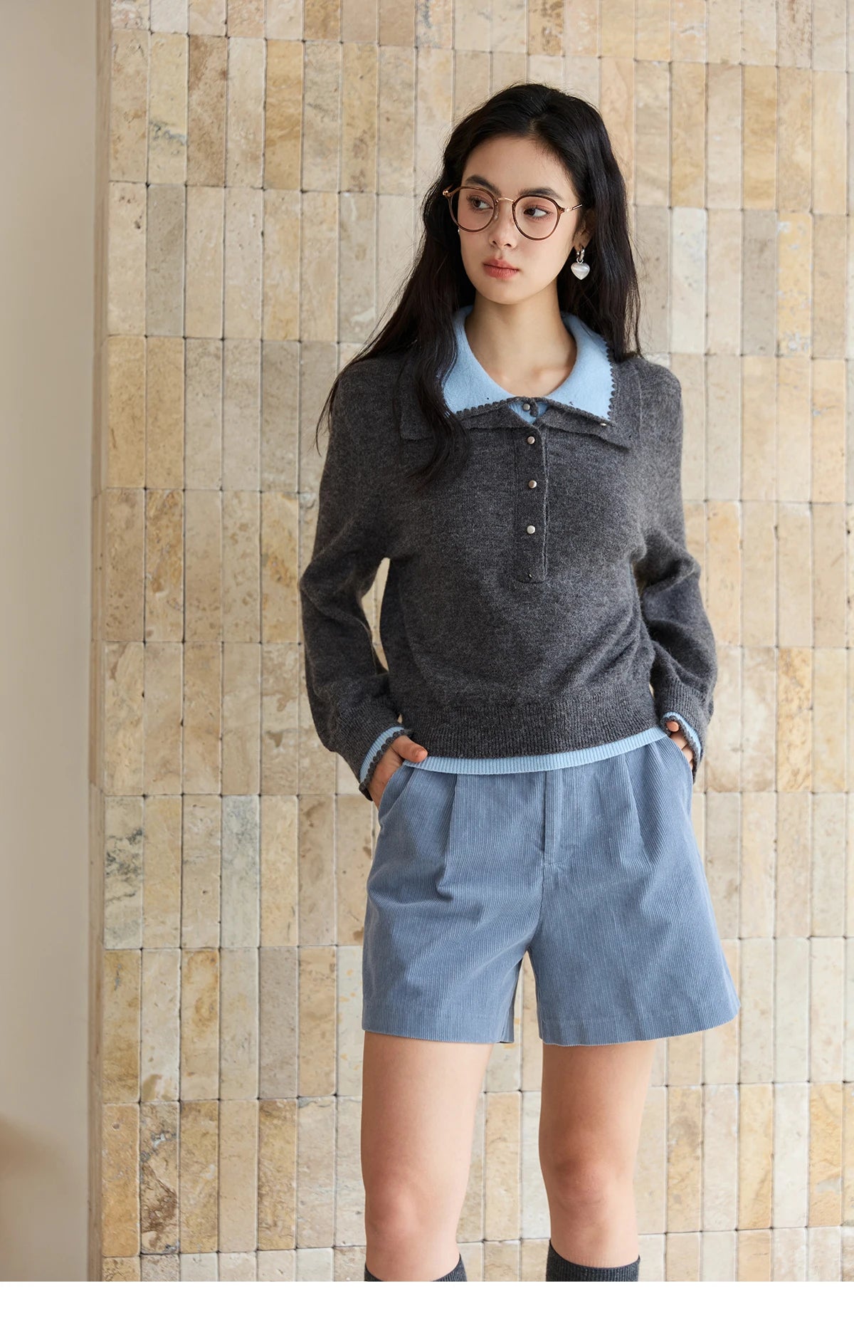 Mishow Double-Layer Turn-Down Collar Loose Sweater MXE45Z2502