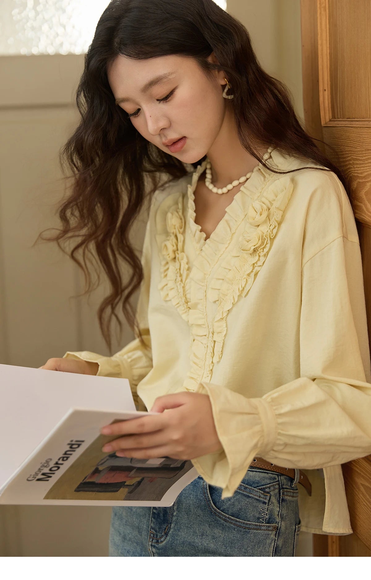 MISHOW Hand Sewn Rose Blouse Lantern Sleeves MXE44X2470