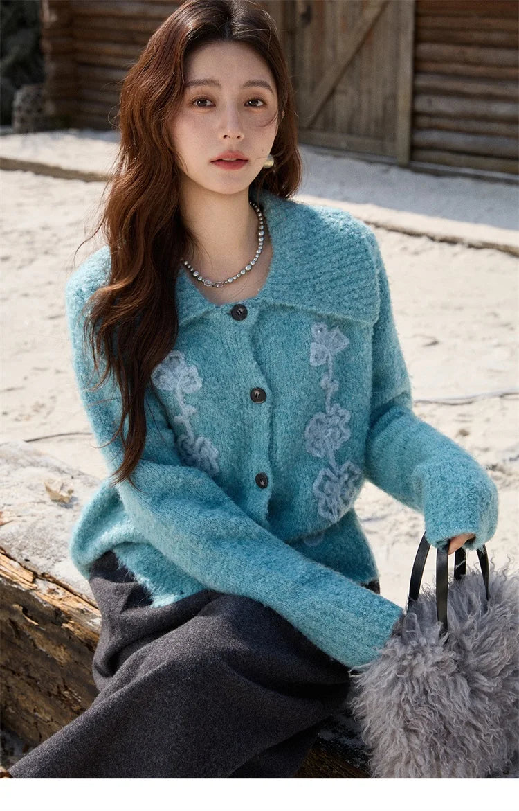 Mishow Retro 3D Floral Jacquard Lapel Cardigan MXE87Z2684