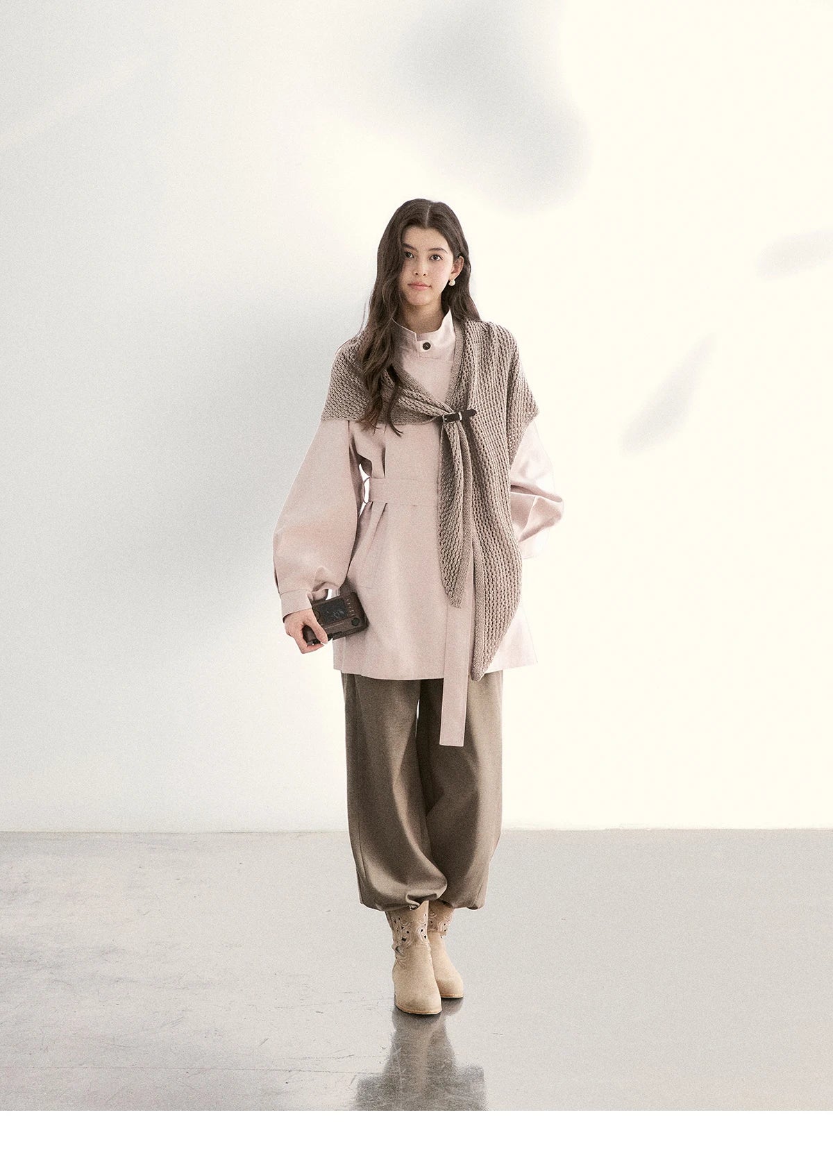 Mishow Dusty Pink Stand Collar Belted Trench MXF108W1002