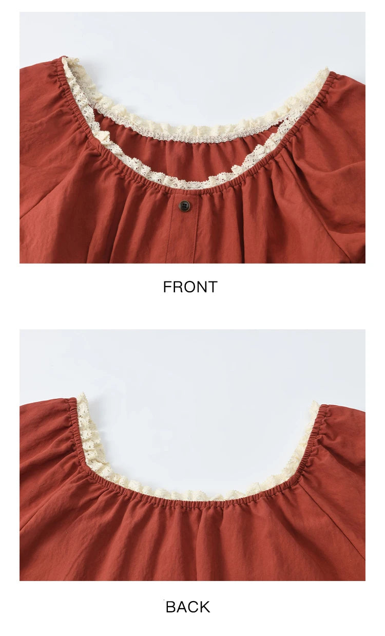 MISHOW Short Puff Sleeve Blouse Lace Collar Slimming MXE35X1827