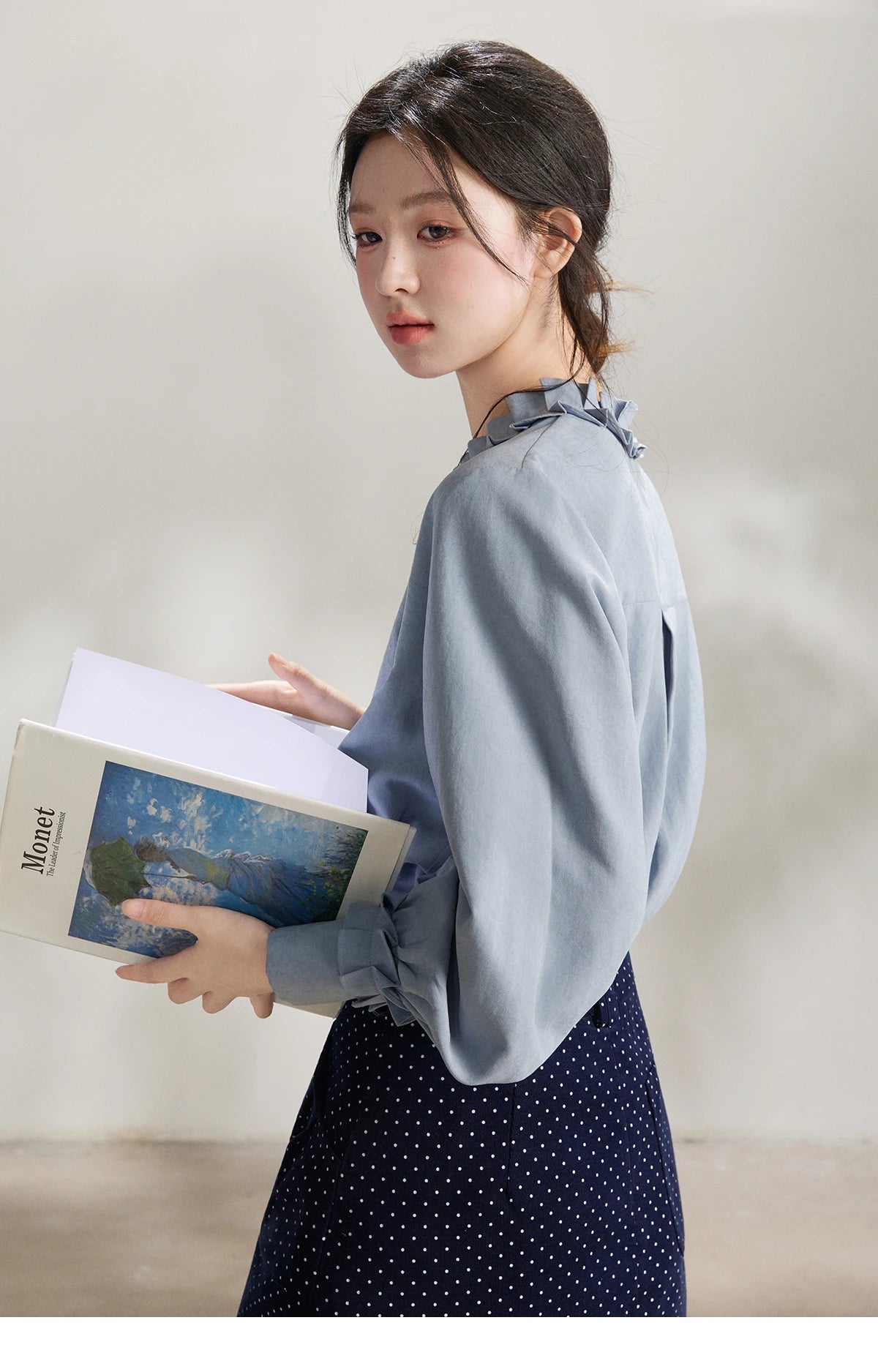 MISHOW Peach Skin Solid Shirt Ruffled Crew Neck MXF11C2431