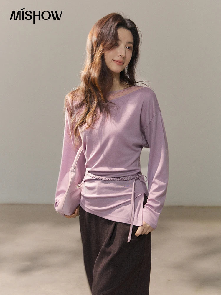 Mishow Mesh Wool Lace Polka Dot Splicing Top MXF13Z3001