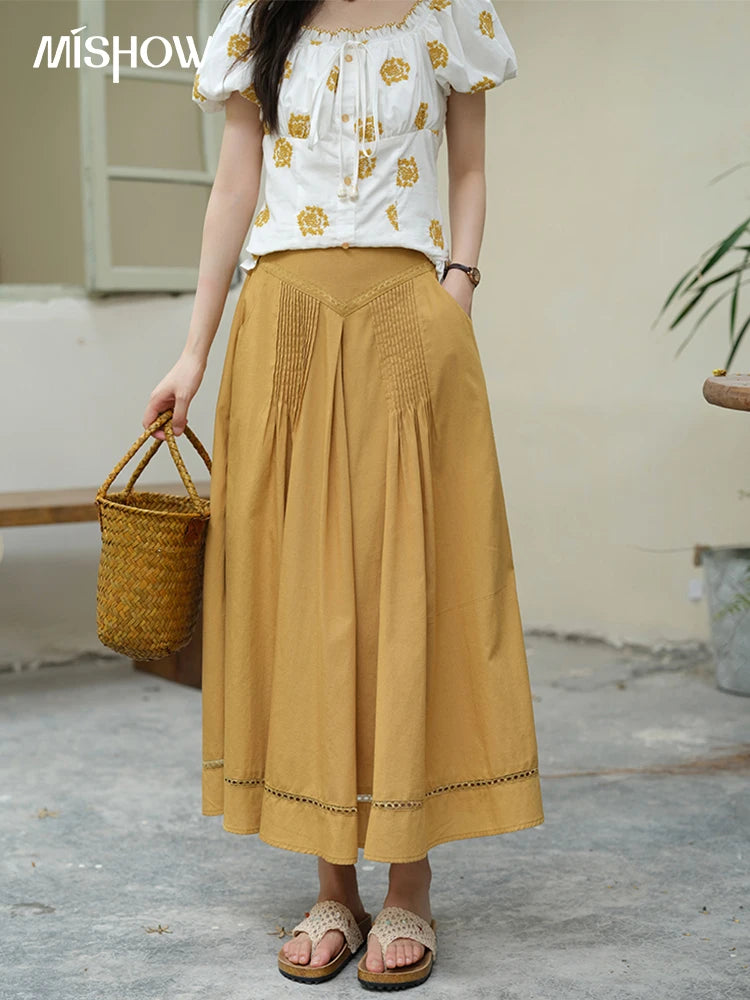 MISHOW High Waist Skirt Pocket Lace Hollow Out A-LINE MXE35B0724