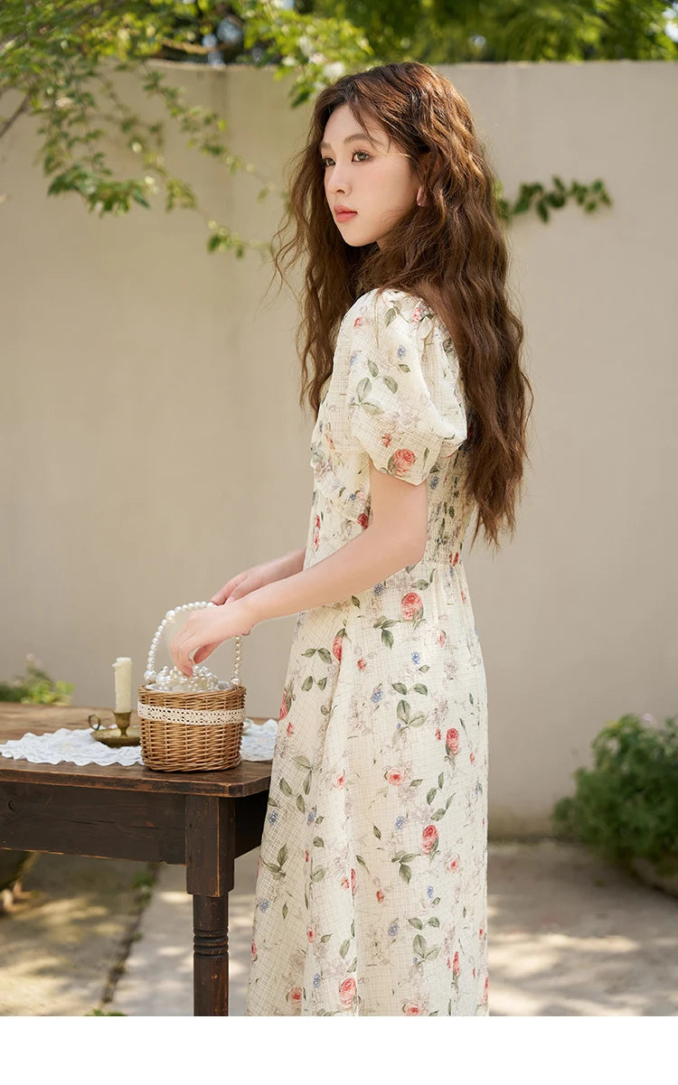 Mishow French A-Line Ruffled V-Neck Puff Sleeve Dress MXC33L1465