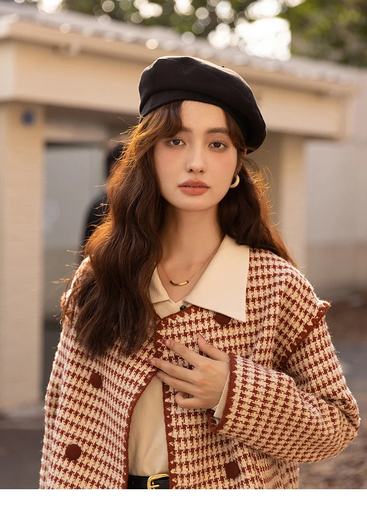 Mishow Elegant Plaid Wool Blend Short Coat MXB42W0479