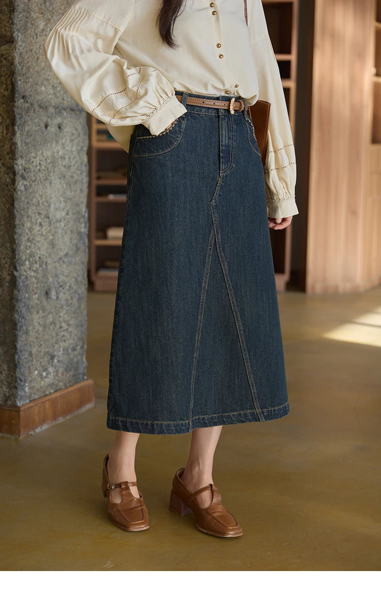 MISHOW High Waist Slim Denim Skirt Pocket Rear Hem Split MXE41B2379