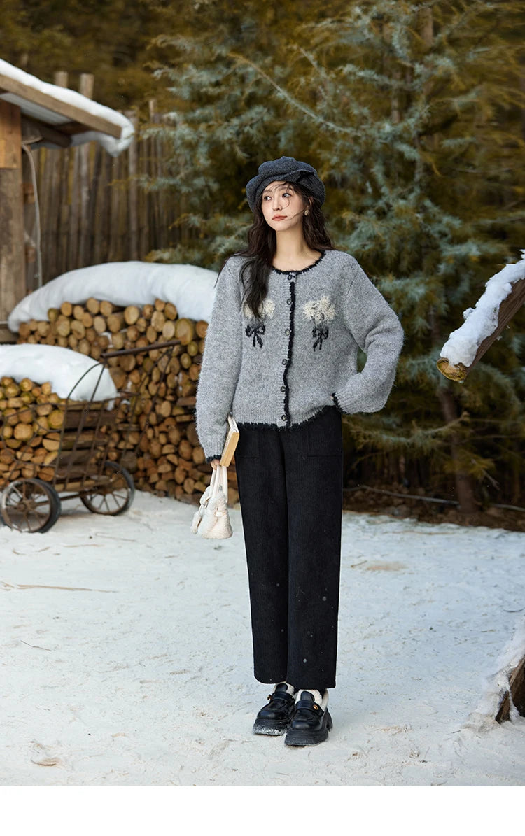Mishow Wool Blend Bouquet Embroidery Color Clash Cardigan MXD54Z0951