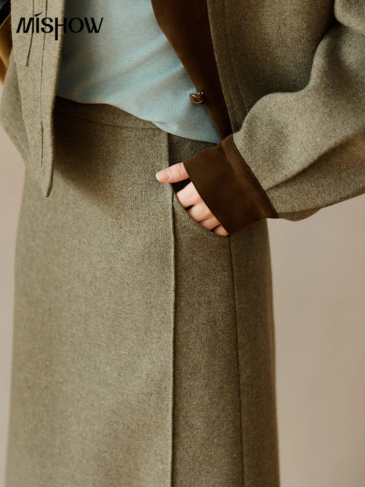 MISHOW Wool A-Line Skirt Rear Hem Slit Versatile Waist MXE46B2426