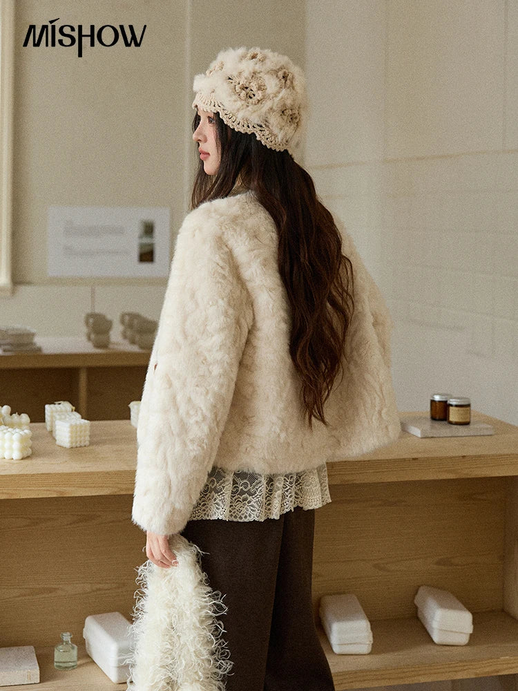 Mishow Sweet Pink Faux Rabbit Fur Coat MXE87W0990