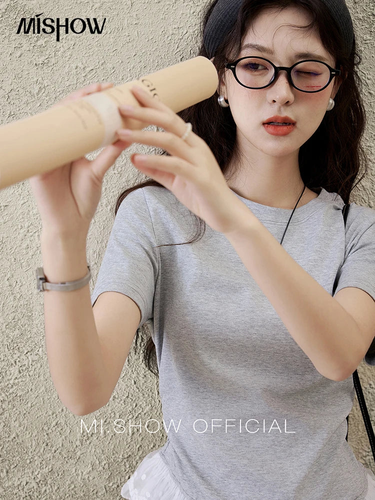 Mishow Lace Hem Splicing Round Neck Tee MXE31T0528