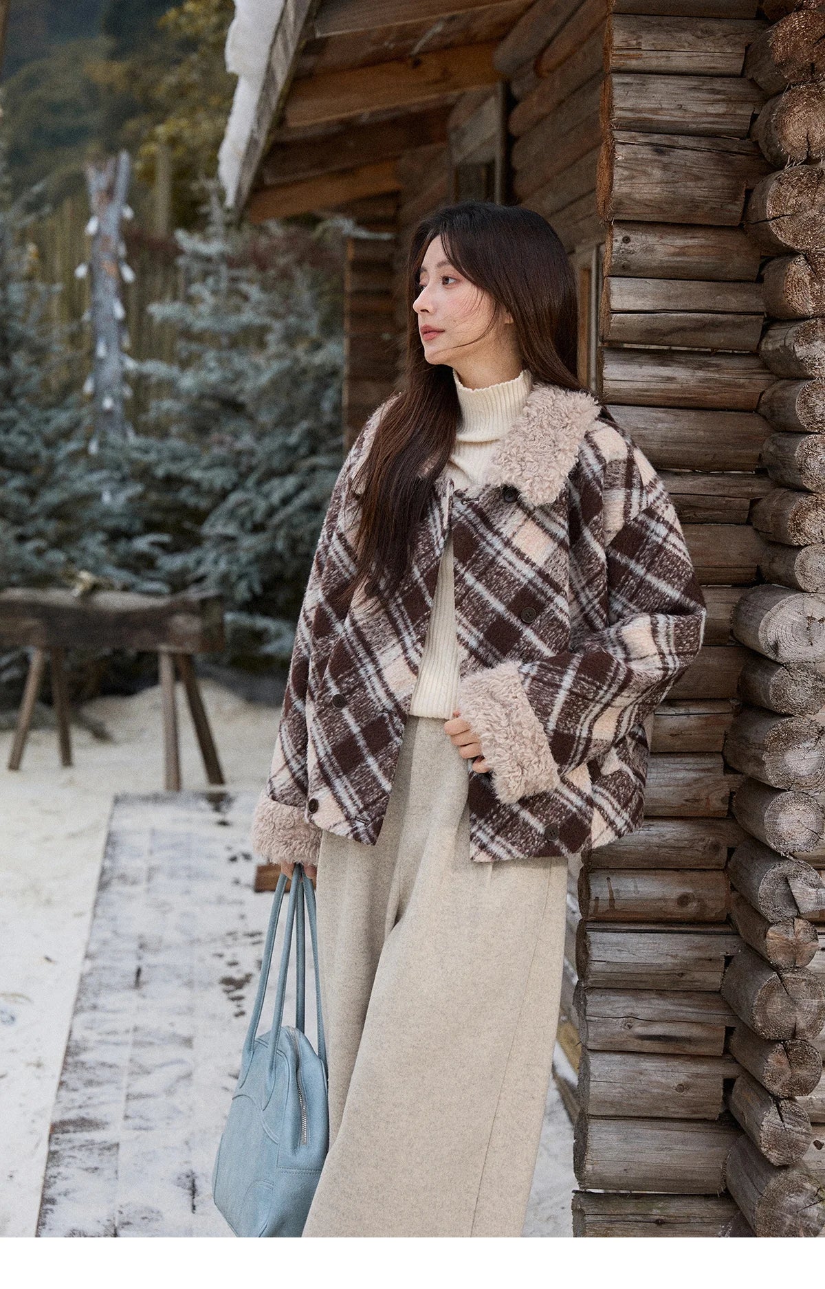 Mishow Retro Plaid Turn-Down Collar Wool Blend Jacket MXE89W0904