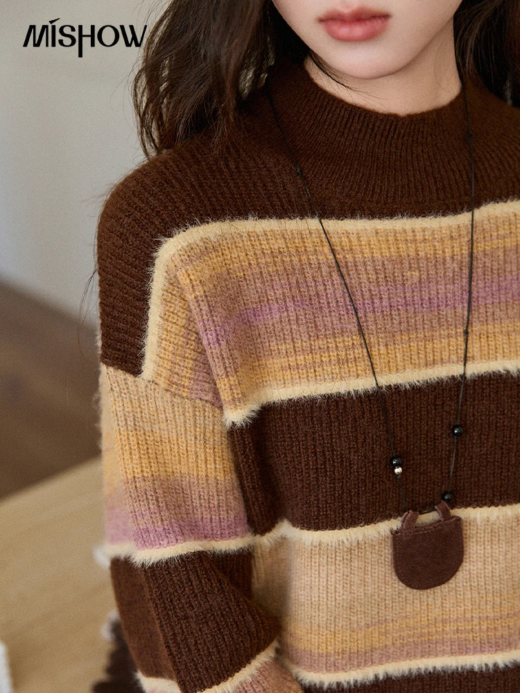 Mishow French Striped Gradient Faux Mink Sweater MXE94Z2891