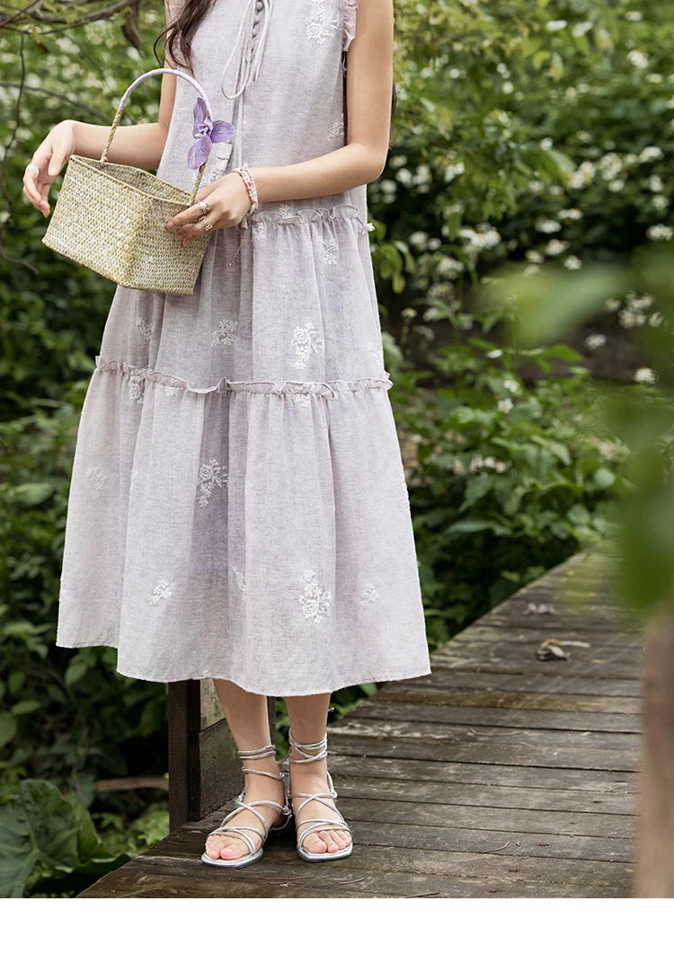 Mishow Round Neck Ruffled Sleeveless Embroidered Dress MXE33L2231
