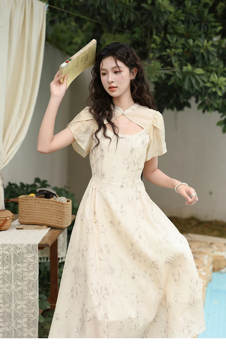 Mishow Cheongsam Floral Hollow Out Chiffon Dress MXD23L1799
