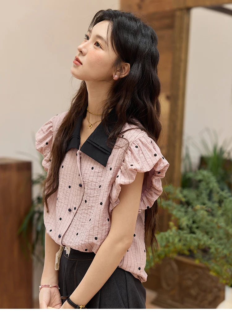 MISHOW Polka Dot Blouse Butterfly Sleeve MXE31C0776