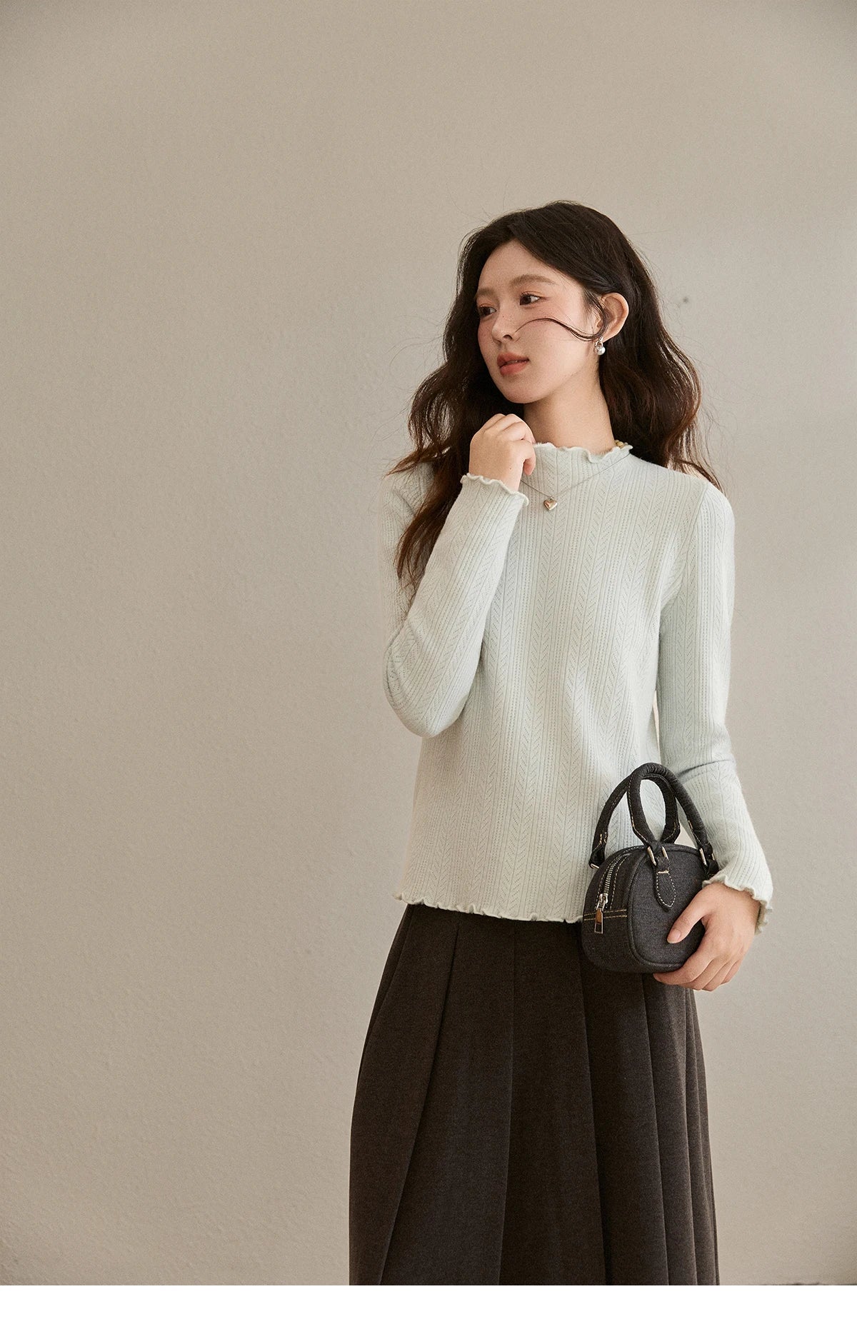 Mishow One Piece Velvet Mock Neck Knitted Top MXE88Z2597