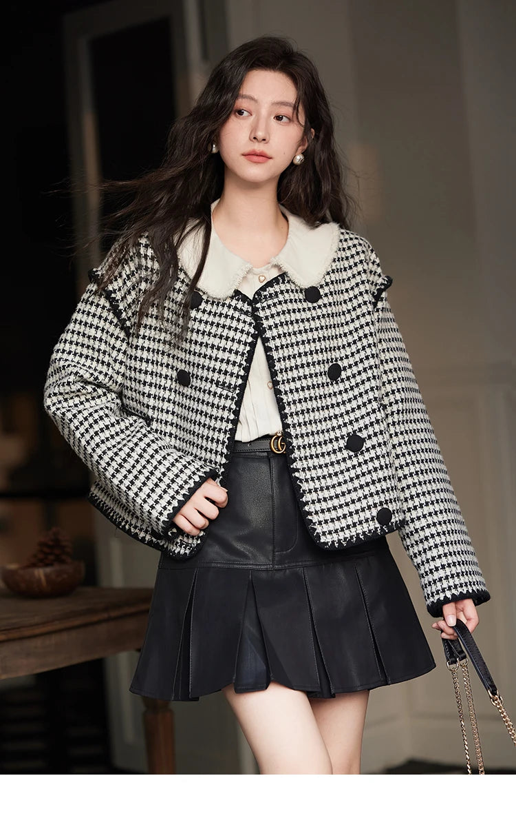 Mishow Red Plaid Double Breasted Tweed Jacket MXD56W0631