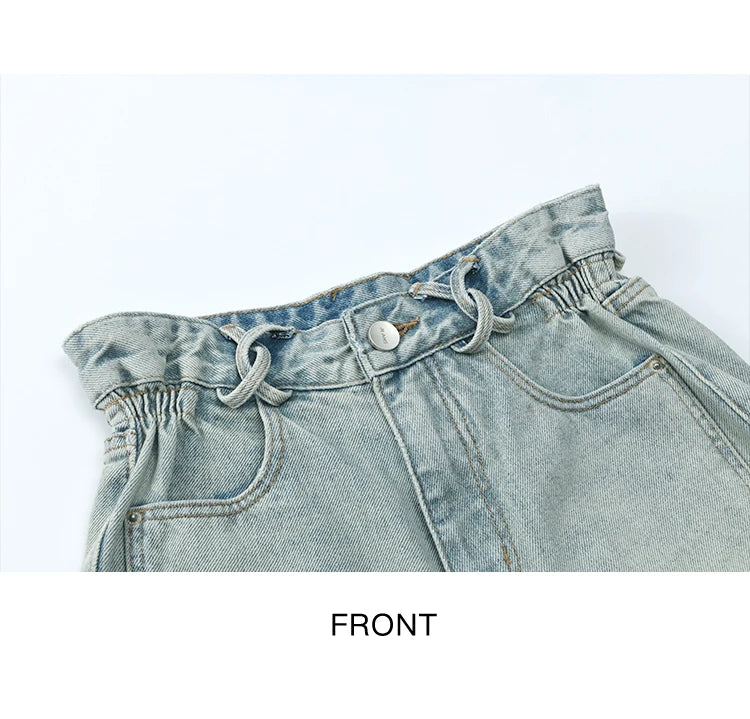 Mishow Retro Light Blue Washed Wide Leg Denim Shorts MXE35K0944