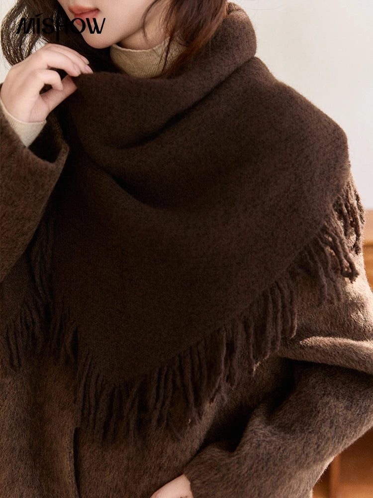 Mishow Woolen Coat with Scarf Invisible Buckle Design MXE93W1030