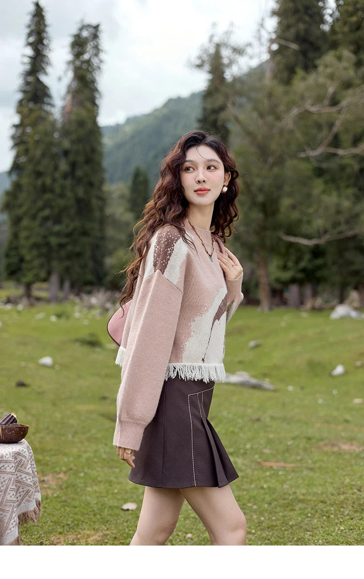 Mishow Tassel Half High Neck Lantern Sleeve Pullover MXD43Z0680