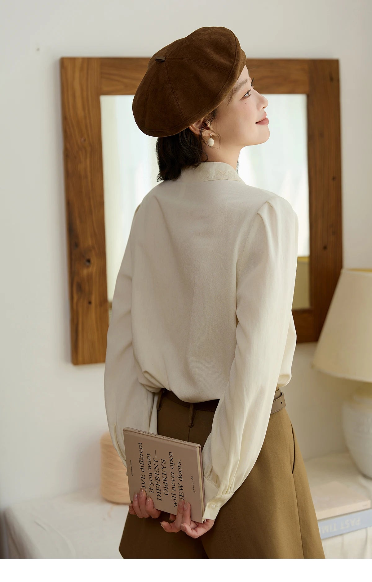 MISHOW Apricot Retro Lace V-Neck Blouse MXE45X2486