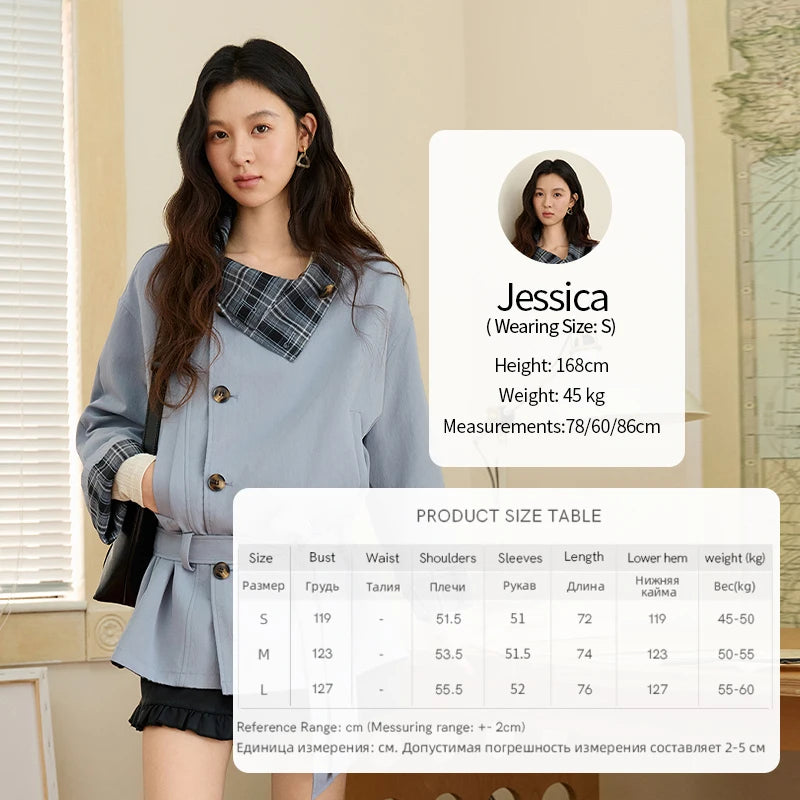 Mishow Blue Plaid Two-Sided Trench Coat MXE48W0871