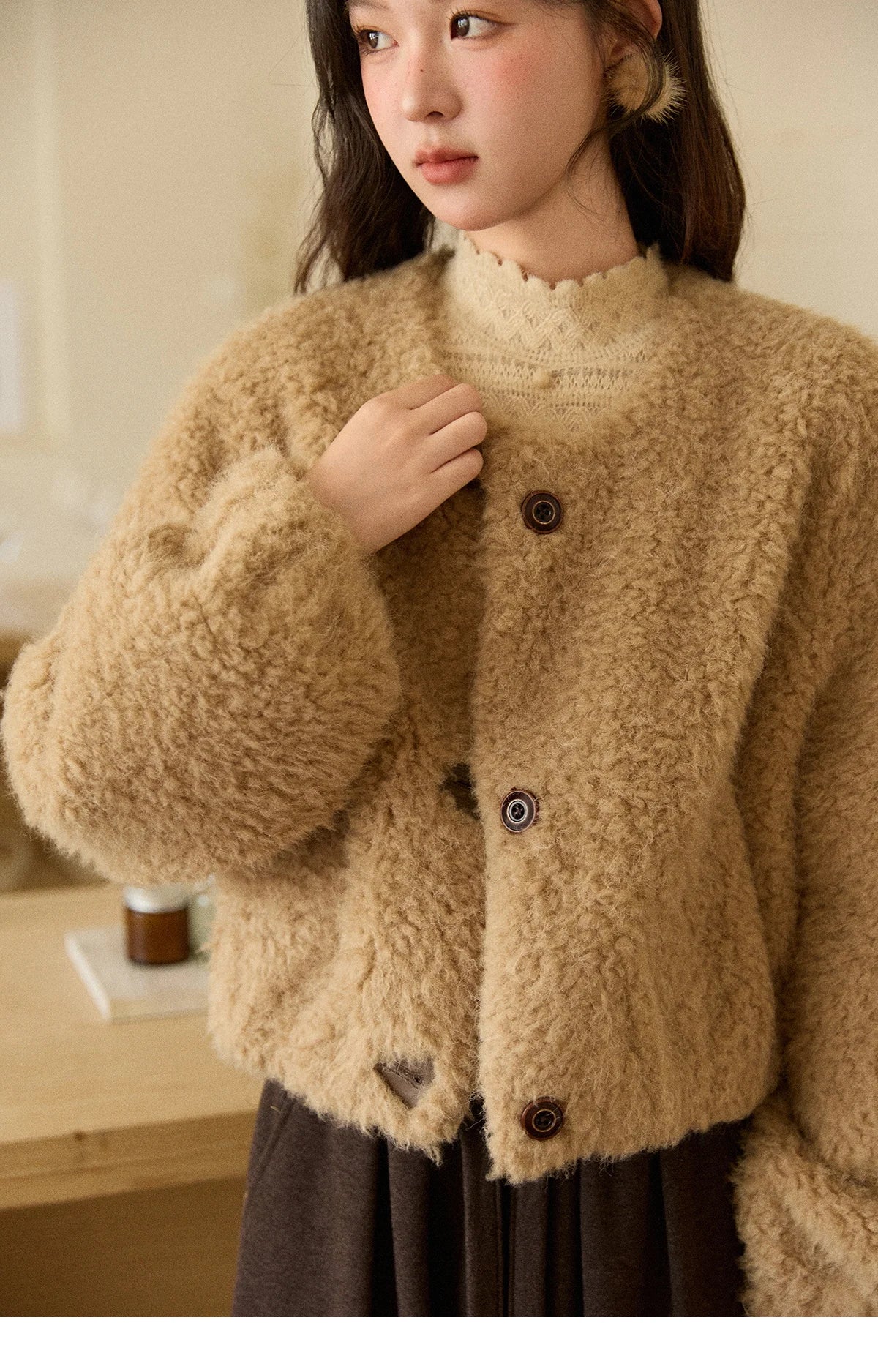 Mishow Retro Lamb Wool Crew Neck Jacket MXE90W0995