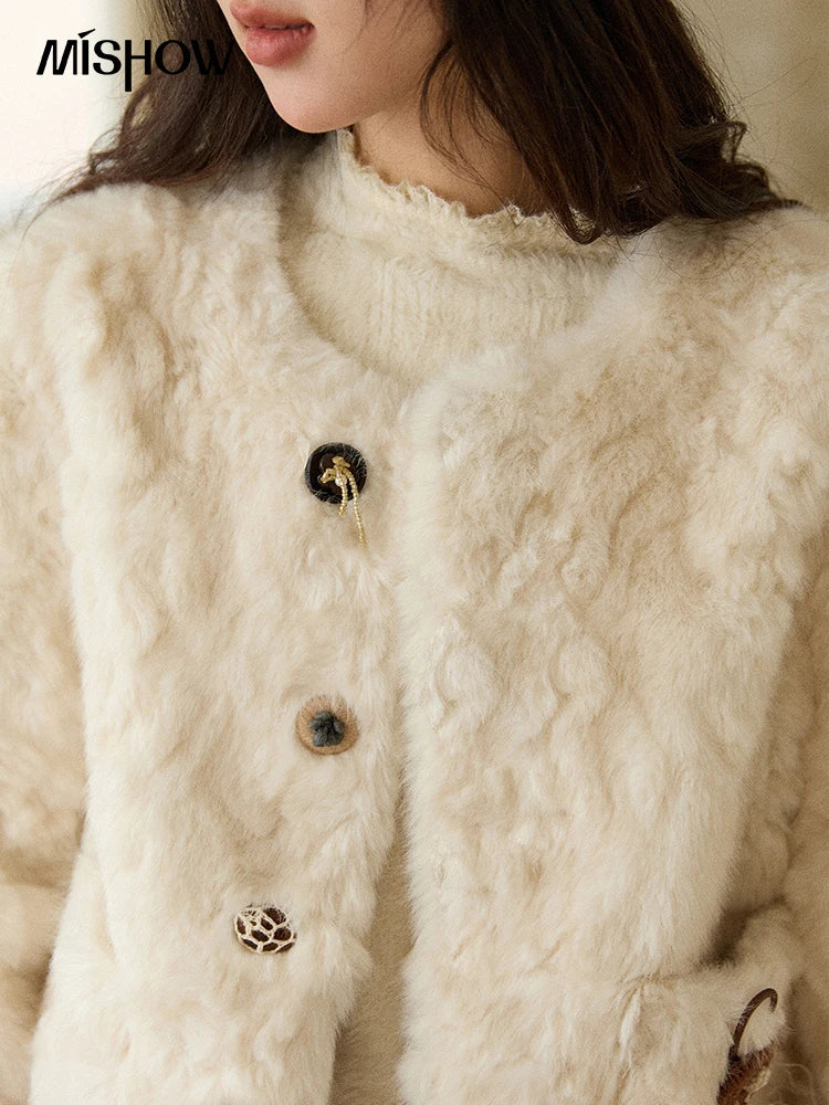 Mishow Sweet Pink Faux Rabbit Fur Coat MXE87W0990