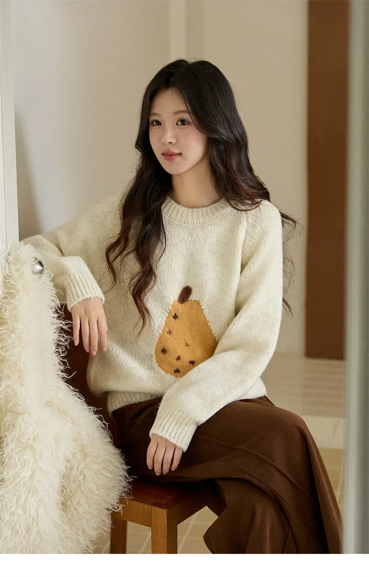 Mishow Pear Pattern Jacquard Crew Neck Pullover MXE94Z2959