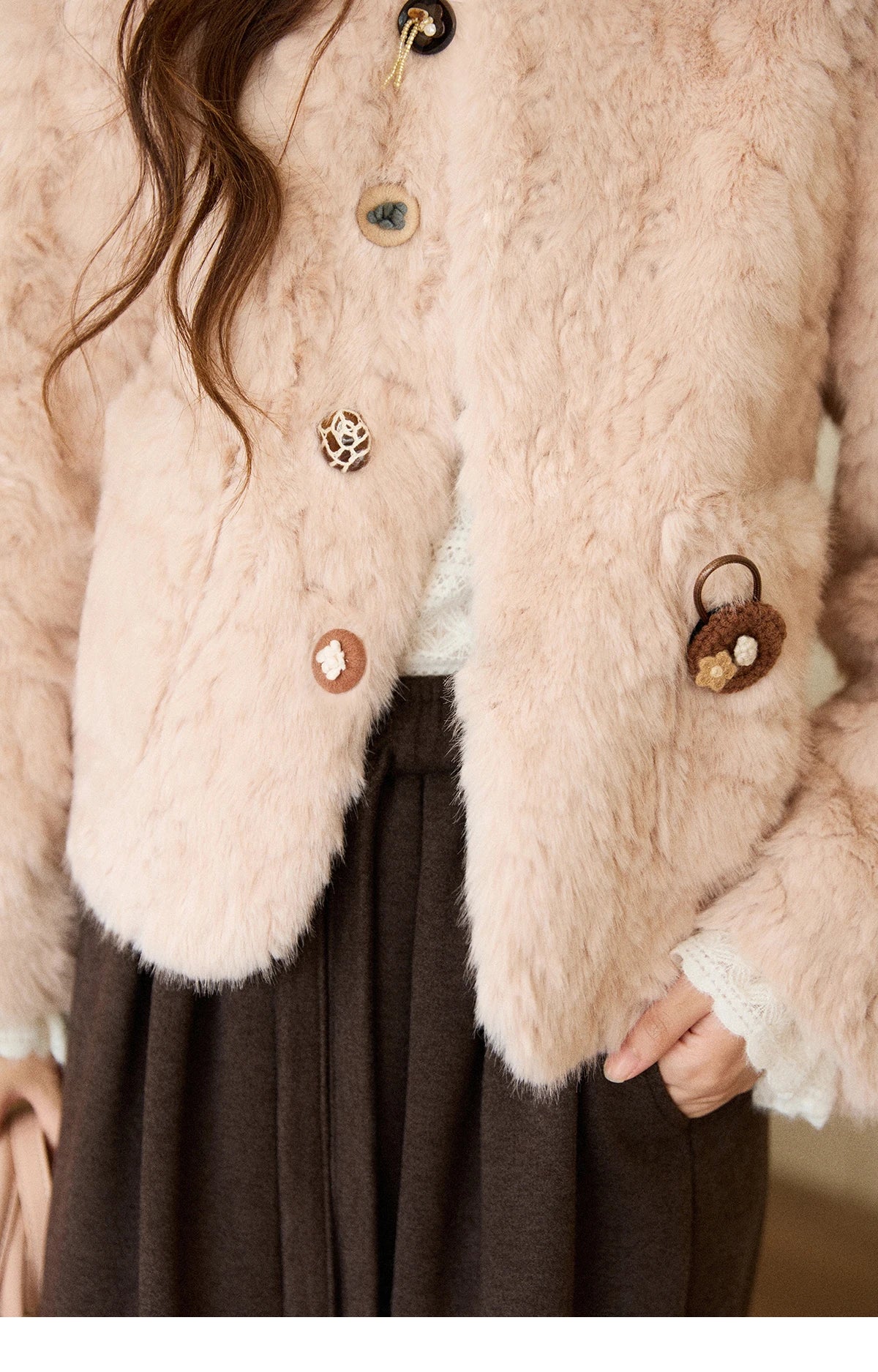 Mishow Sweet Pink Faux Rabbit Fur Coat MXE87W0990
