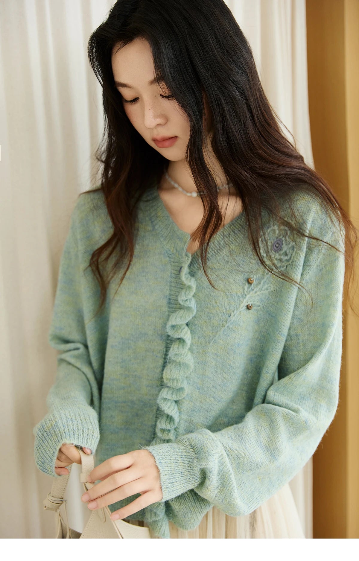 Mishow French Flower Embroidered V-Neck Cardigan MXE47Z2498