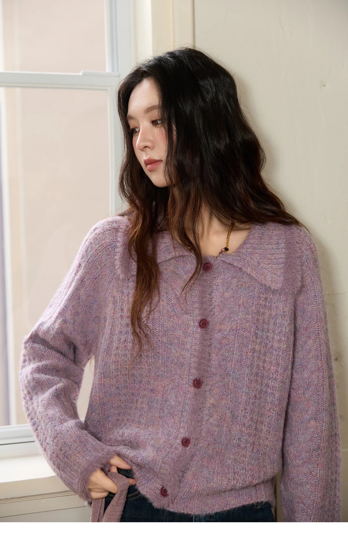 Mishow Purple Turn-Down Collar Imitation Mink Cardigan MXE88Z2616