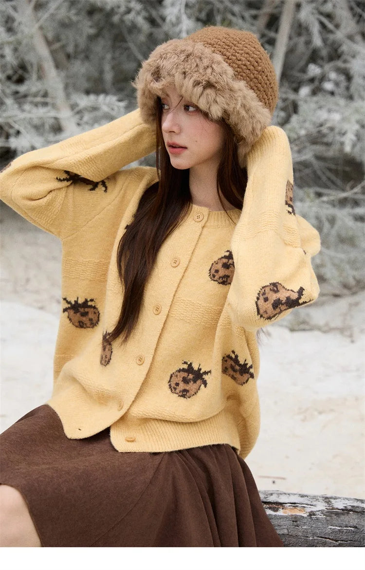 Mishow Funny Pineapple Jacquard Round Neck Cardigan MXE87Z2752