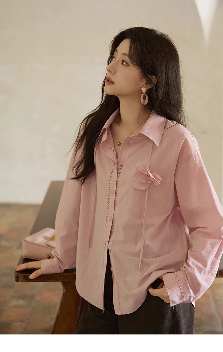 MISHOW Cotton Shirt Petal Ribbon Button Long Sleeve MXE41C2349