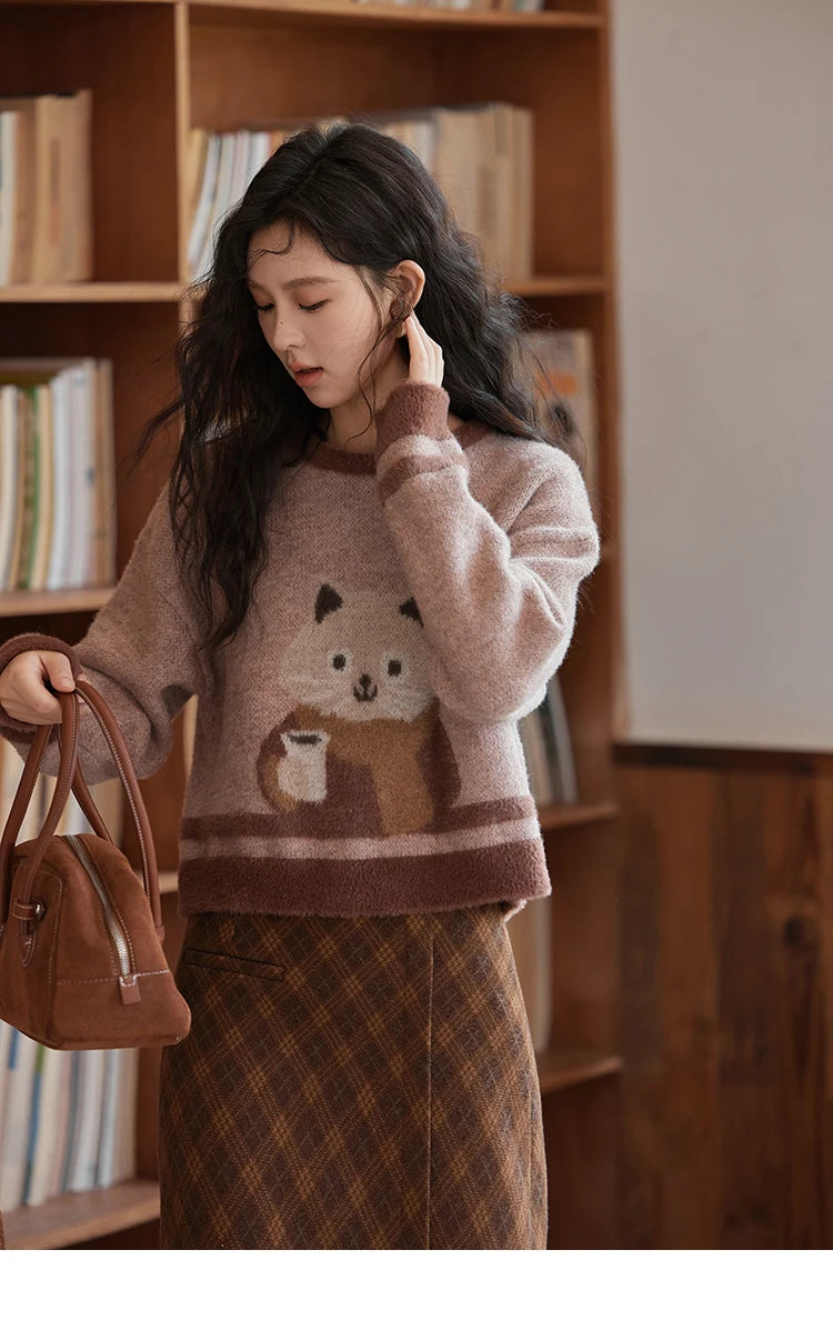 Mishow Faux Sable Cartoon O-Neck Loose Pullover MXD45Z0860