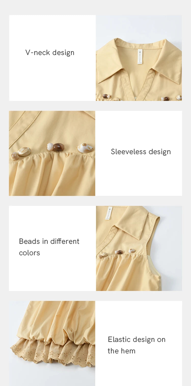 MISHOW Sleeveless Blouse Turn-Down Collar Hollow Lace MXE31X1760
