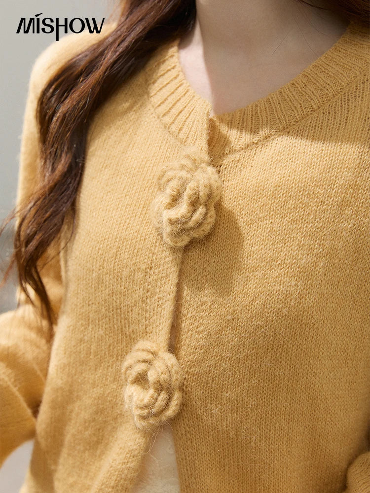 Mishow Flower Decor Mohair Fork Knit Cardigan MXF15Z3051