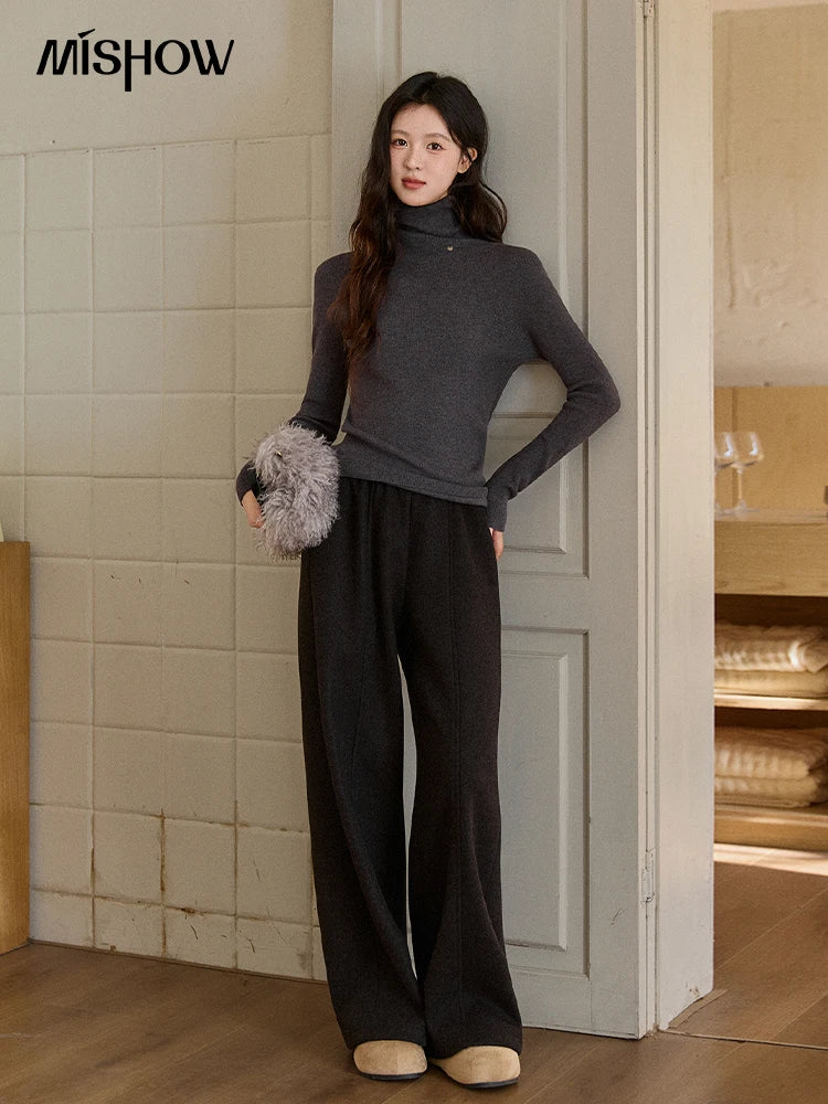 MISHOW High Waist Wide Leg Pants Fleece Warm Knit MXE92K1127