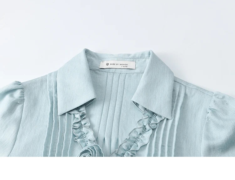 MISHOW V-Neck Long Flare Sleeve Solid Blouse MXE14X1730