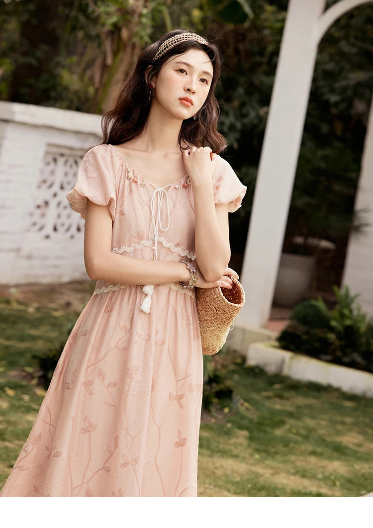 Mishow Print Beaded Neckline Puff Sleeve Dress MXE33L2208