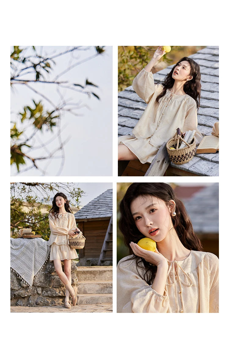 Mishow Iris Embroidery Blouse & Elastic Waist Skirt Set MXE13T0454