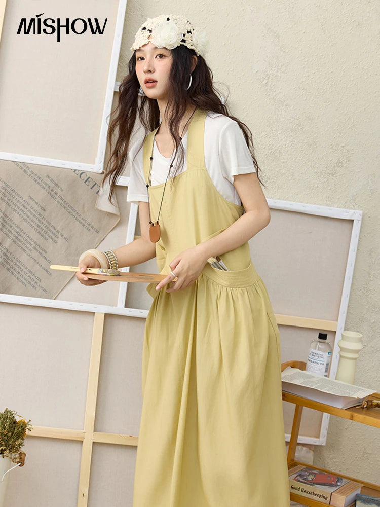 Mishow Lemon-Yellow Cargo Pocket Square Neck Dress MXE35L2302