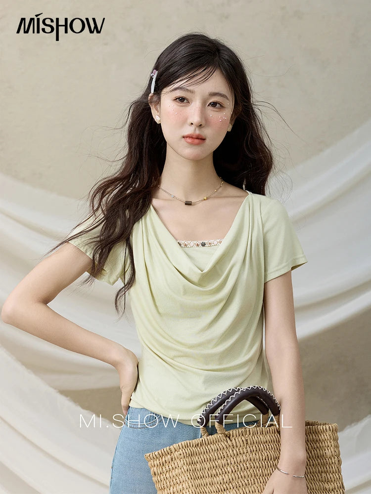 Mishow Swing Collar Shell Ribbon Tee MXE33T0524