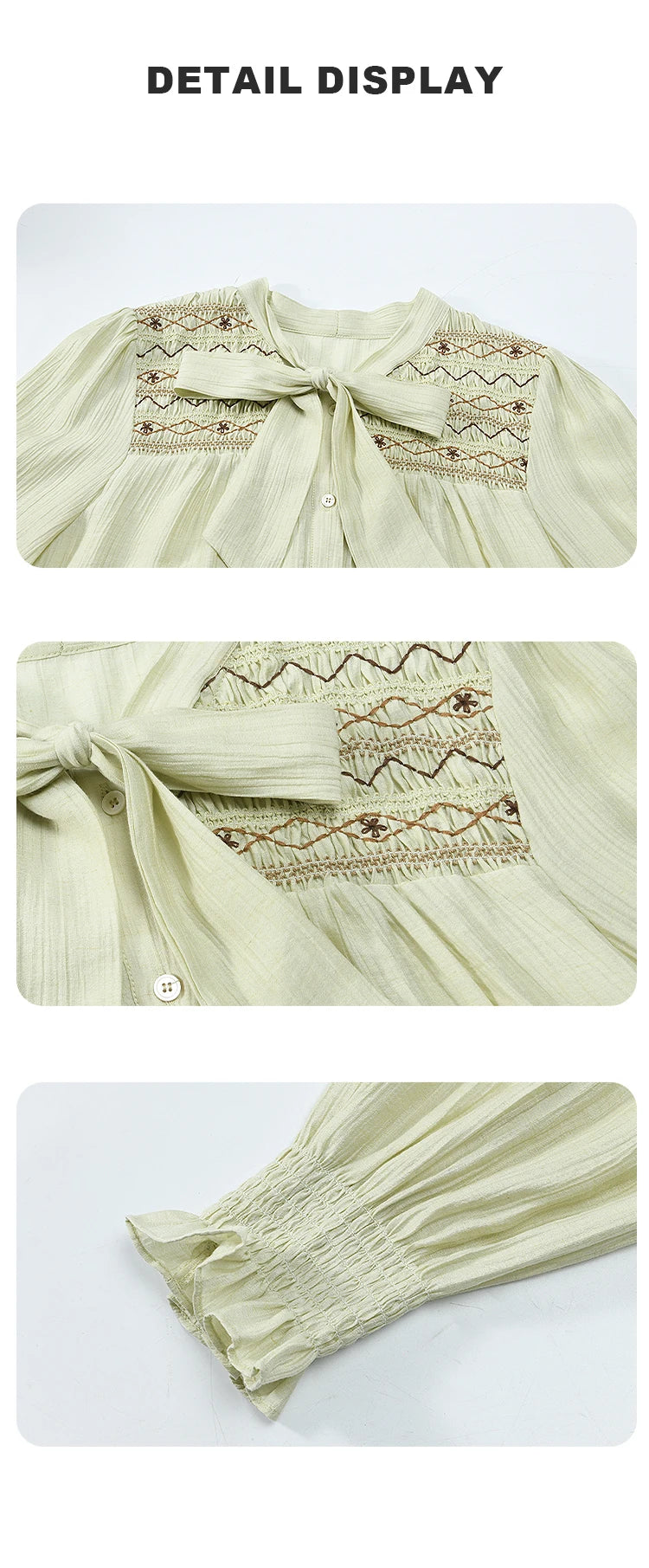MISHOW Ribbon Collar Shirt Sweet Cuffs Pleated Embroidered Petal Sleeve MXD14C0226