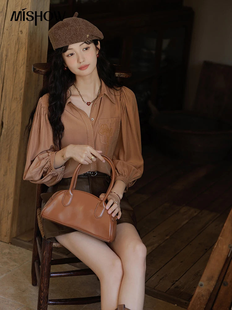 MISHOW Retro Long Sleeve Shirt Lantern Sleeve Embroidery MXD41C0287