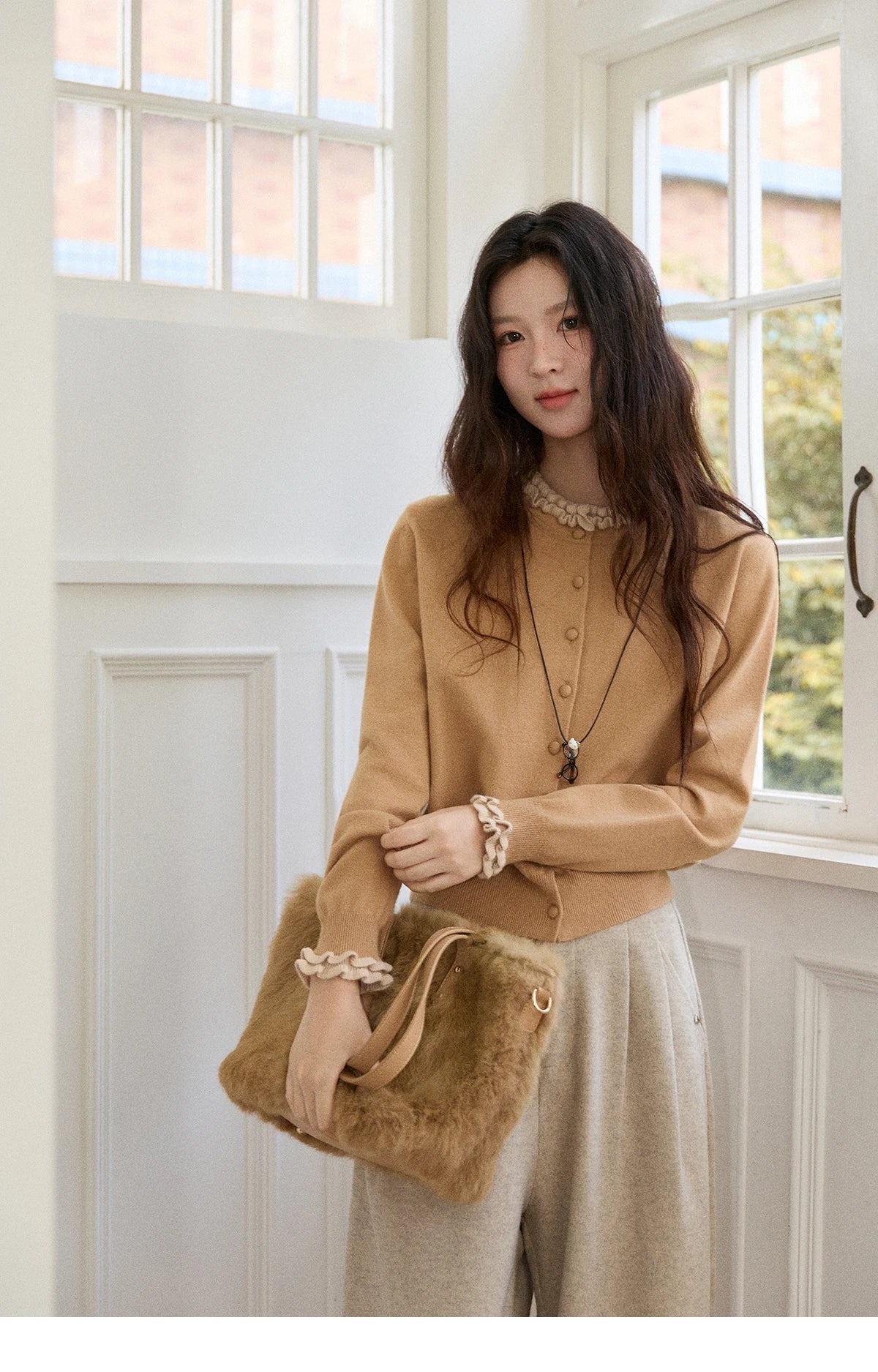 Mishow Retro Ruffle O-Neck Knit Cardigan MXE91Z2749