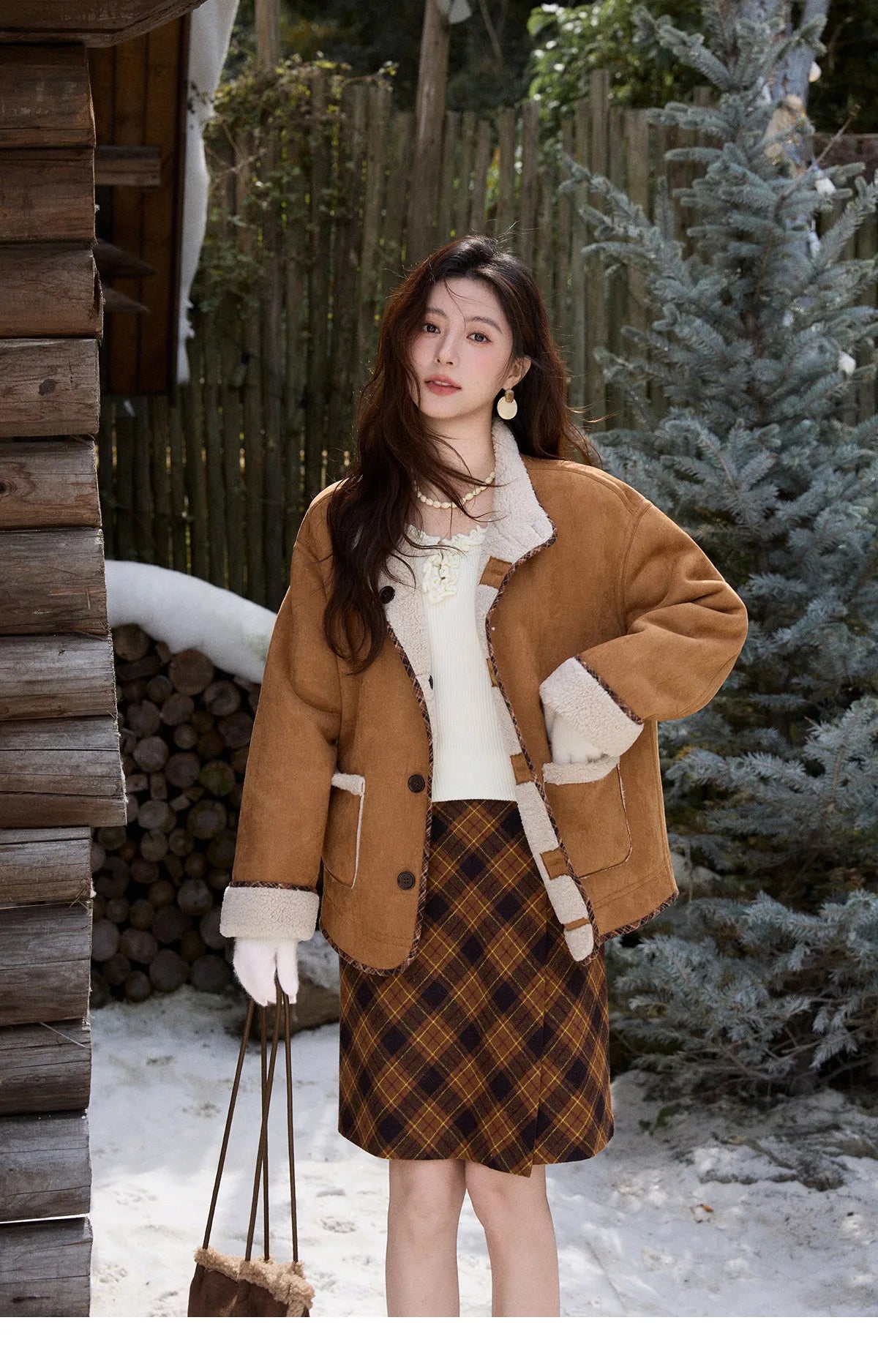 Mishow Retro Plaid Brushed High Waist Warm Skirt MXE91B2457